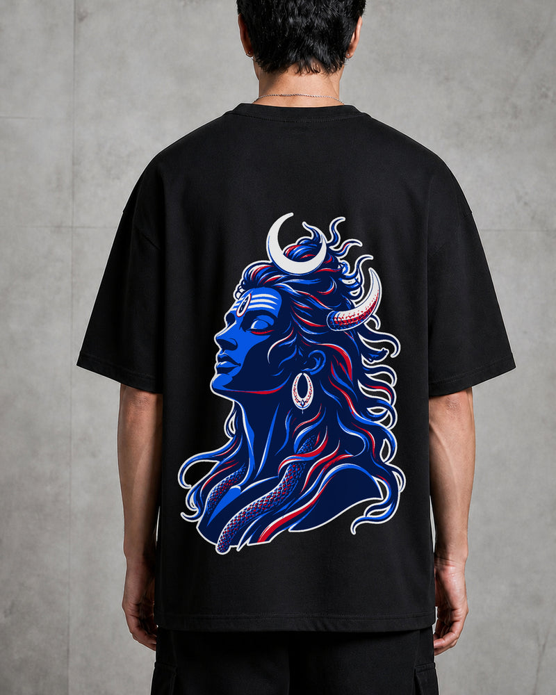 Om Namah Shivaya Typography Oversized T-Shirt black oversized T-shirt back hero