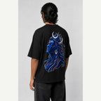 Shiva Dark Blue Profile Oversized T-Shirt black oversized T-shirt back print mockup 2