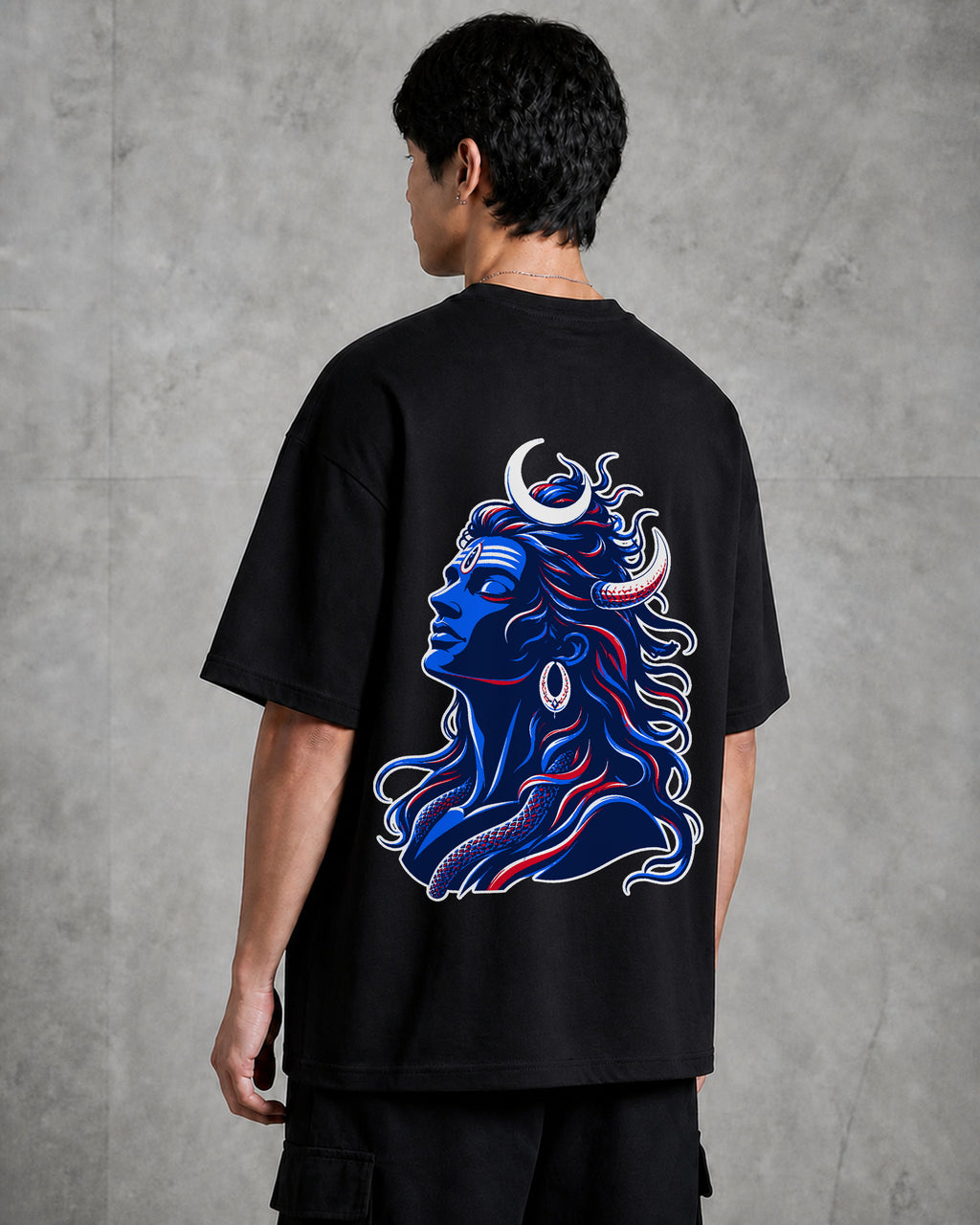 Om Namah Shivaya Typography Oversized T-Shirt black oversized T-shirt product mockup