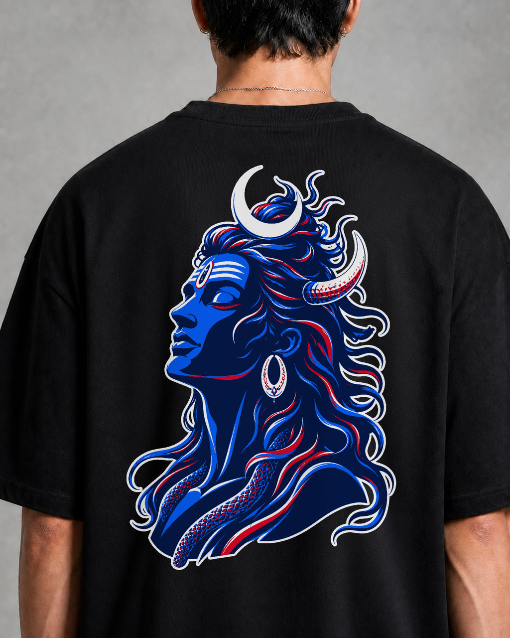 Om Namah Shivaya Typography Oversized T-Shirt black oversized T-shirt product mockup