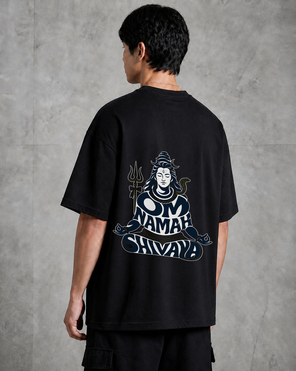 Shiva Orange Halo Profile Oversized T-Shirt black oversized T-shirt product mockup