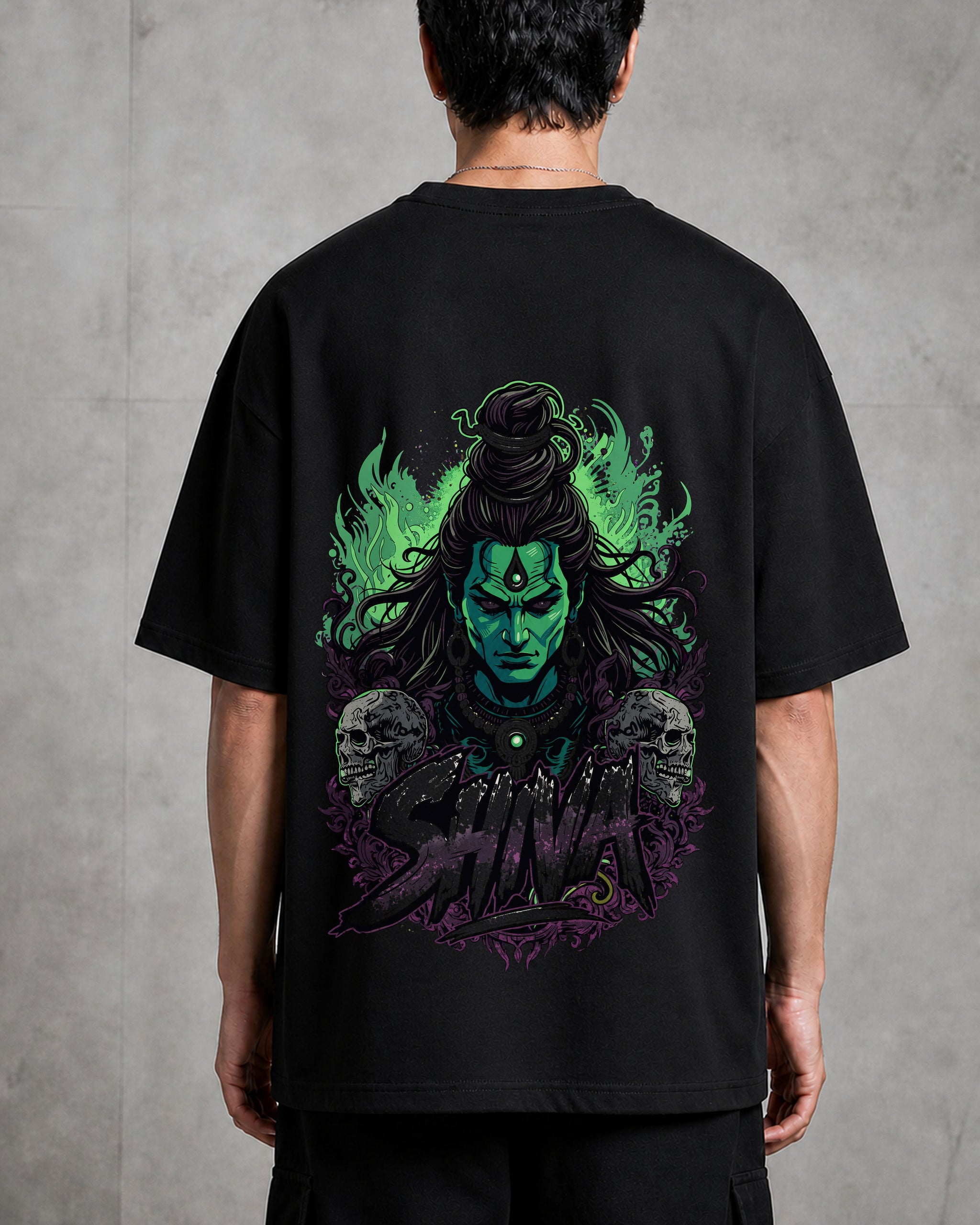 Shiva Skull Poster Oversized T-Shirt black oversized T-shirt back hero