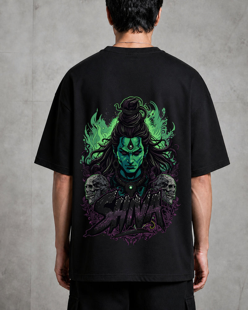 Shiva Skull Poster Oversized T-Shirt black oversized T-shirt back hero