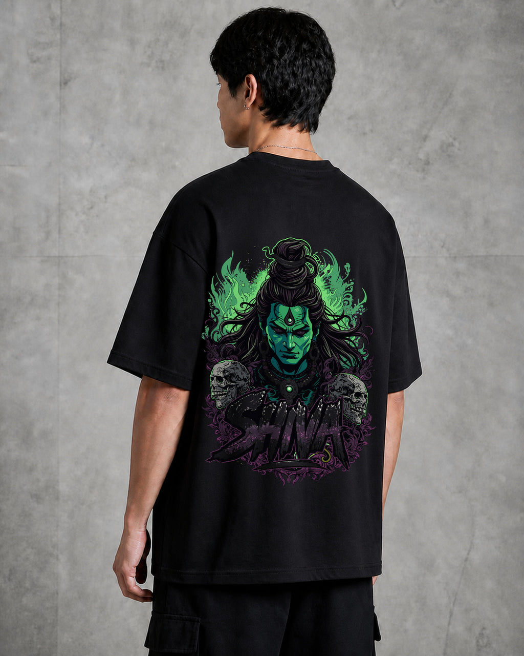 Shiva Skull Poster Oversized T-Shirt black oversized T-shirt product mockup