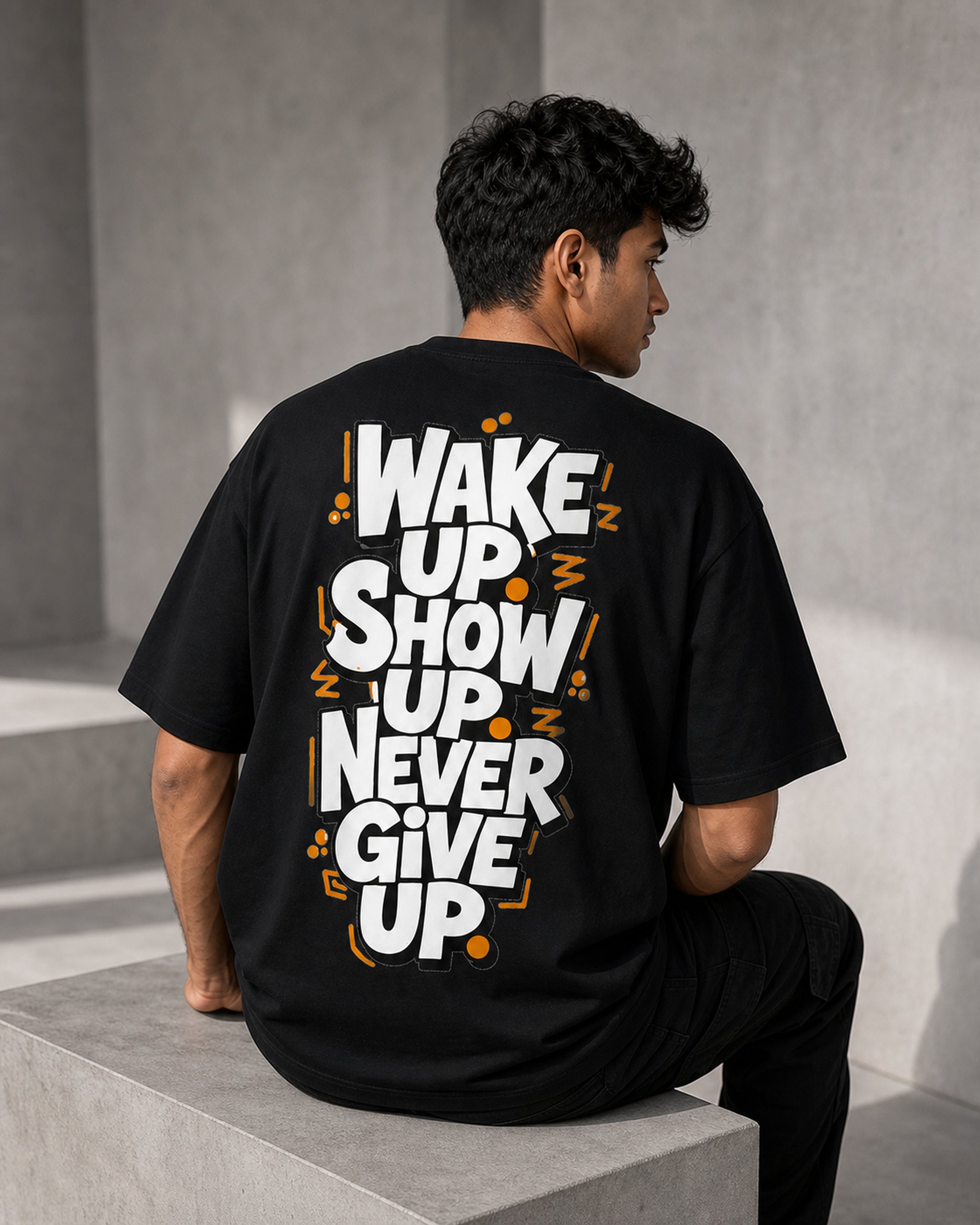 Wake Up Show Up Never Give Up Oversized T-Shirt black oversized T-shirt back hero