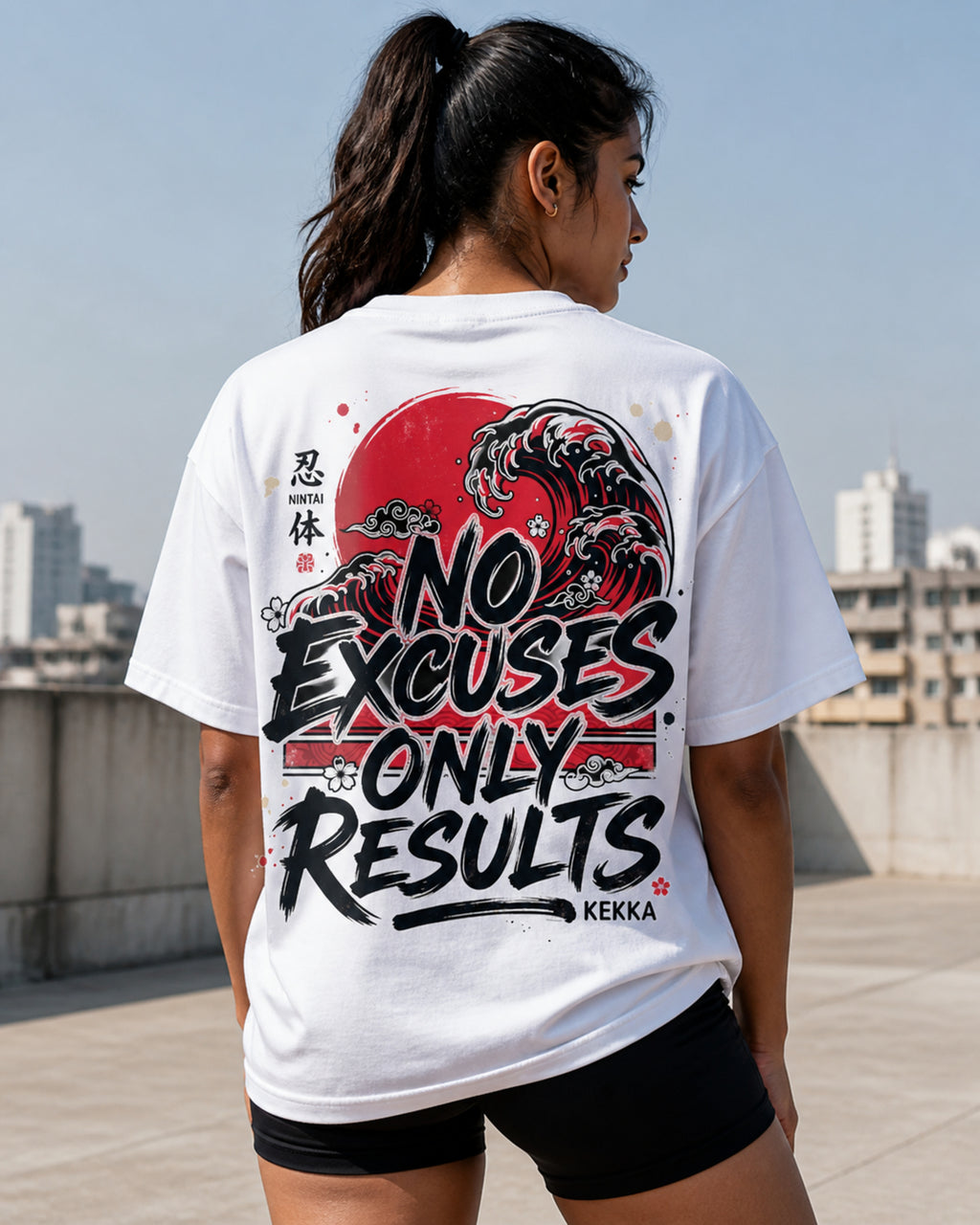 No Excuses Only Results Oversized T-Shirt black oversized T-shirt back hero