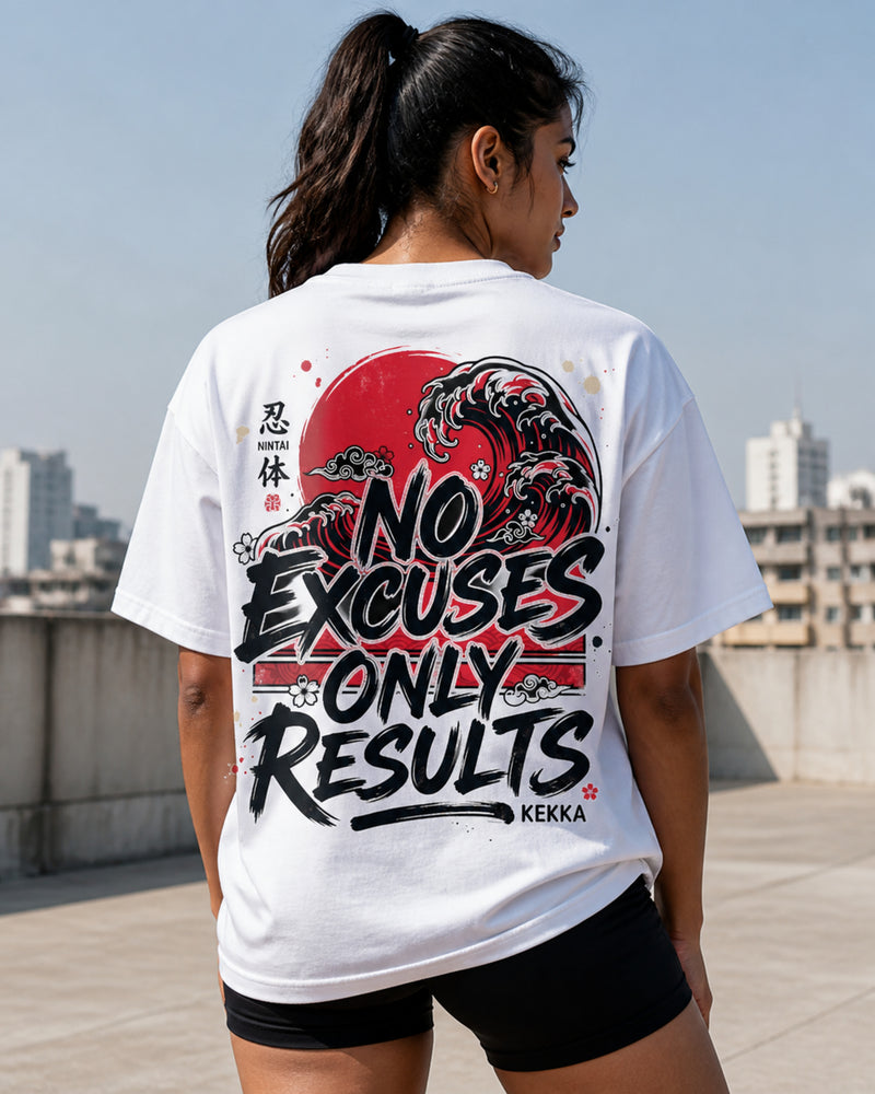 No Excuses Only Results Oversized T-Shirt black oversized T-shirt back hero