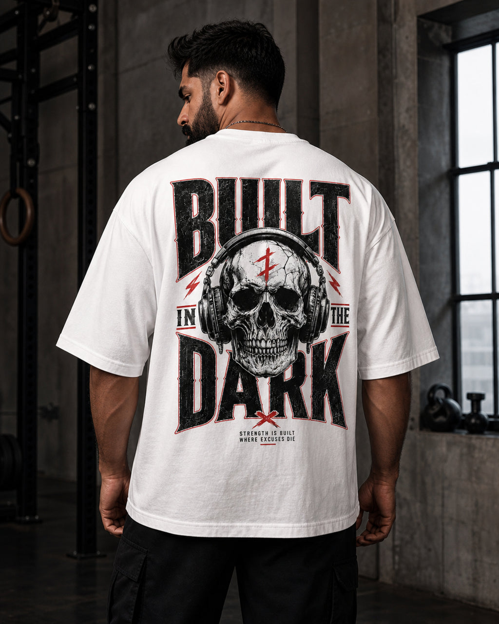 Built In The Dark Oversized T-Shirt black oversized T-shirt product mockup