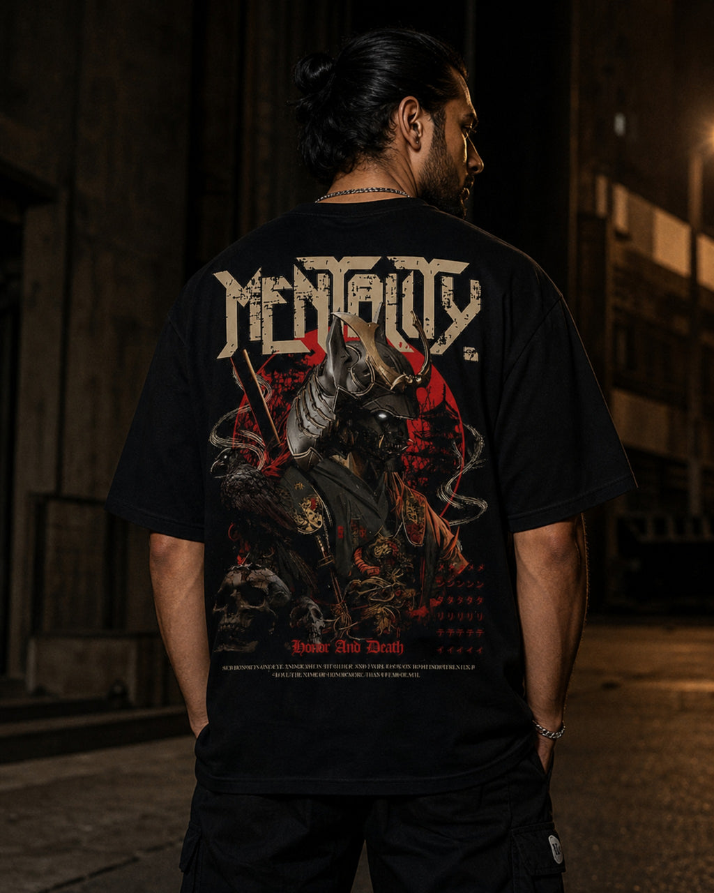 Menace Samurai Oversized T-Shirt black oversized T-shirt back hero