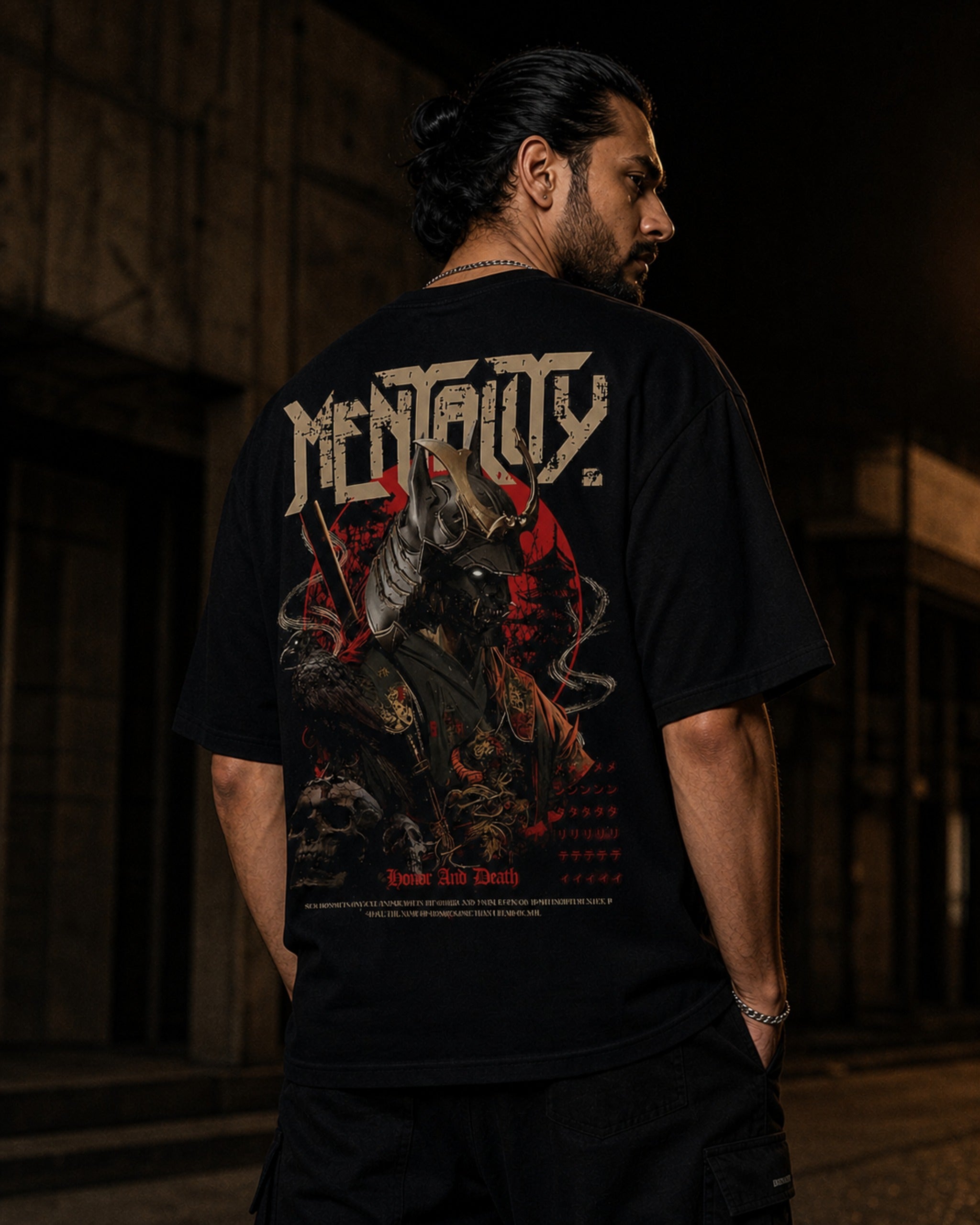 Menace Samurai Oversized T-Shirt black oversized T-shirt product mockup