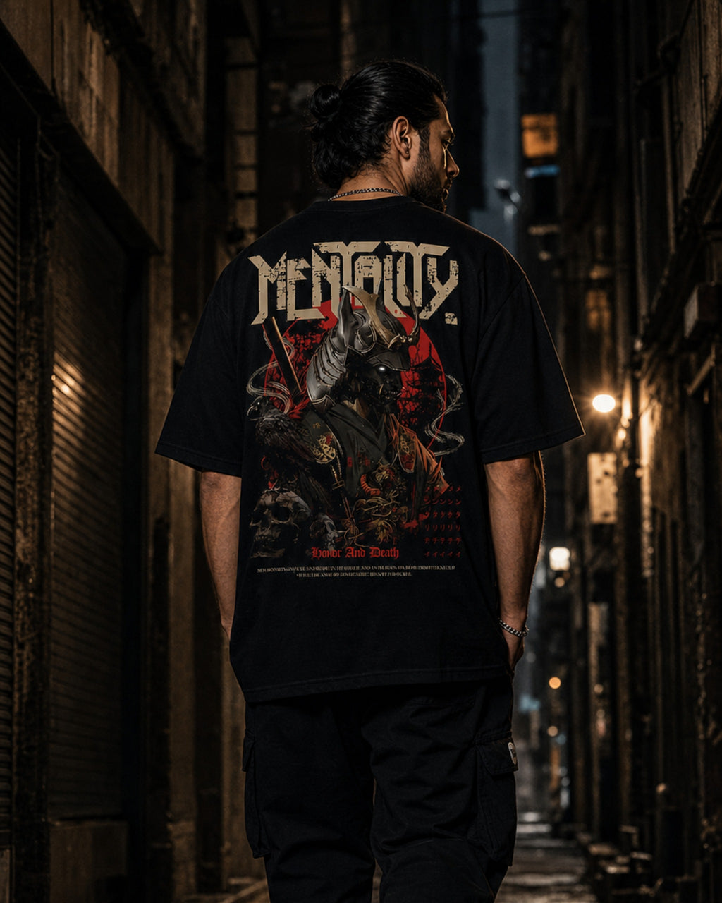 Menace Samurai Oversized T-Shirt black oversized T-shirt product mockup