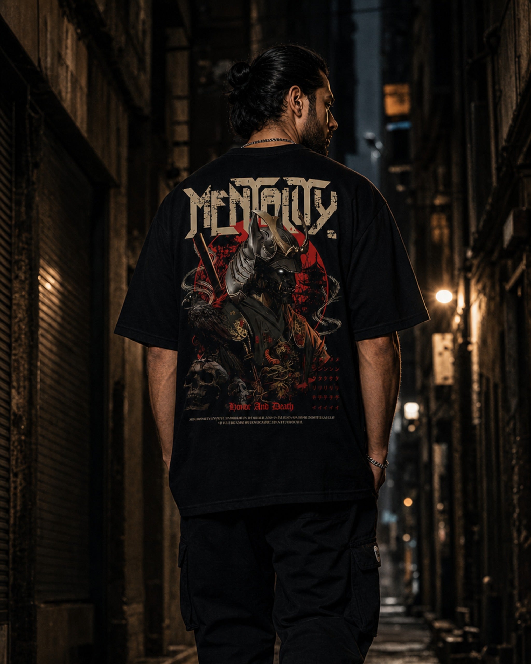 Menace Samurai Oversized T-Shirt black oversized T-shirt product mockup