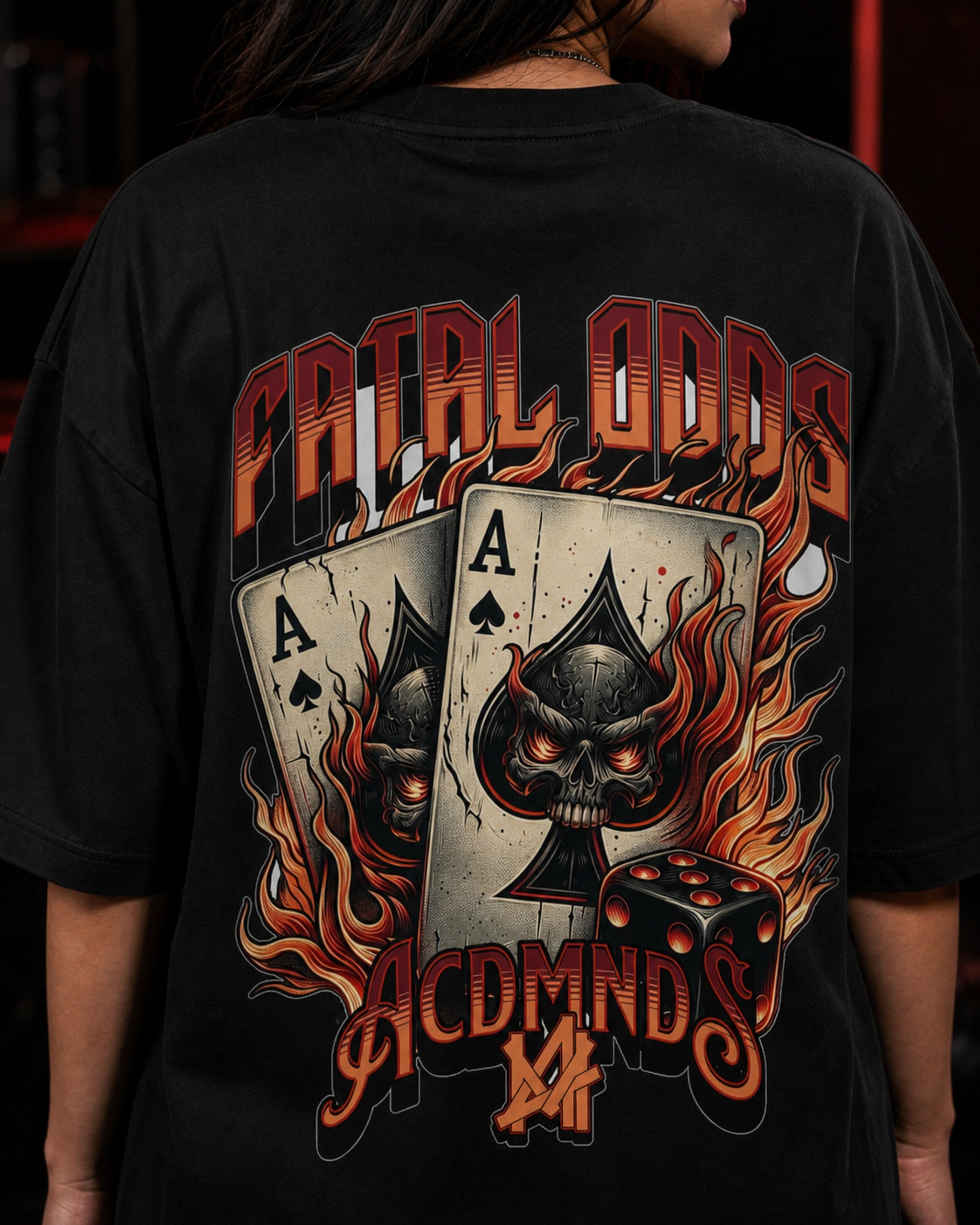 Fatal Odds Oversized T-Shirt black oversized T-shirt product mockup