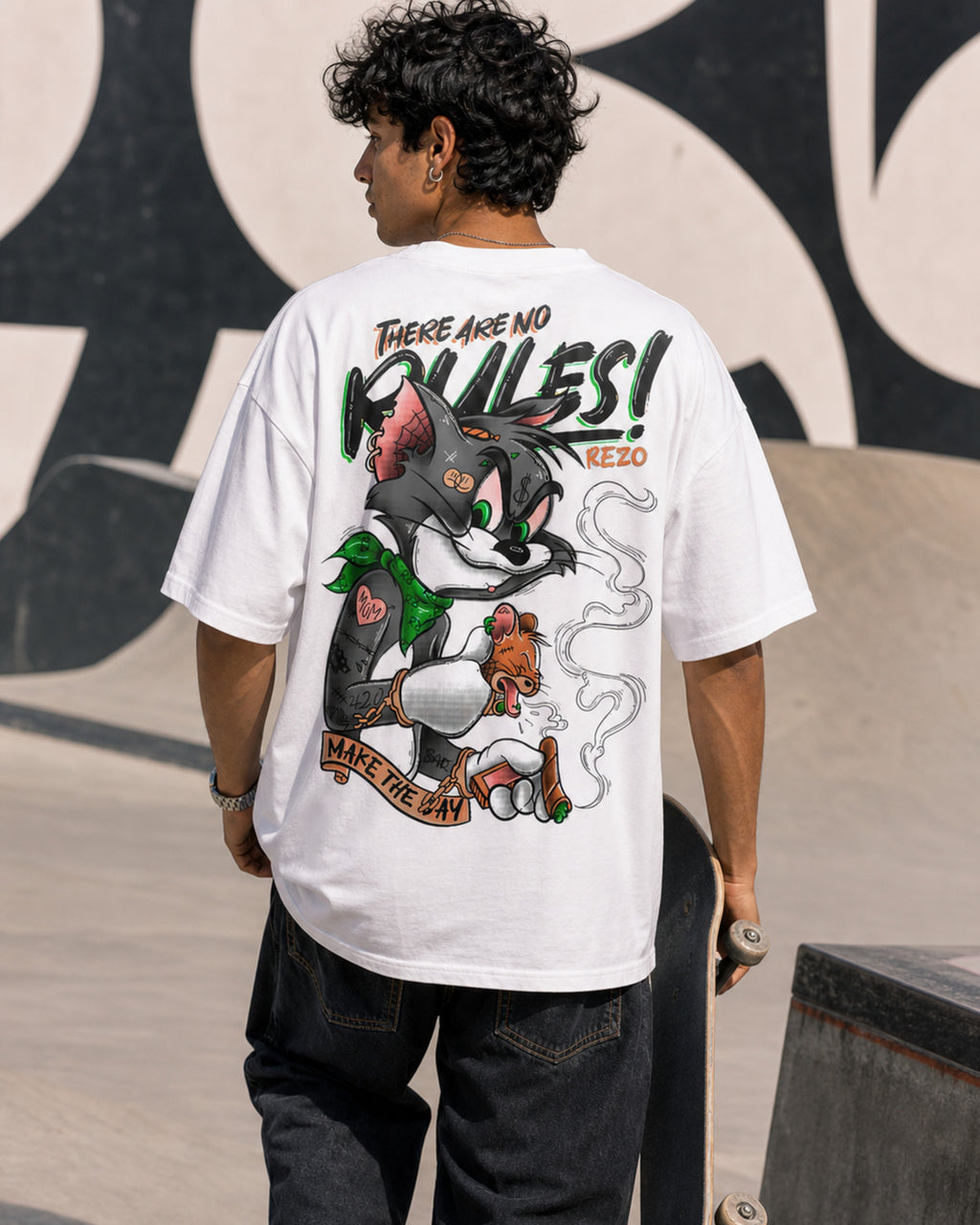 No Rules Rezo Oversized T-Shirt black oversized T-shirt product mockup