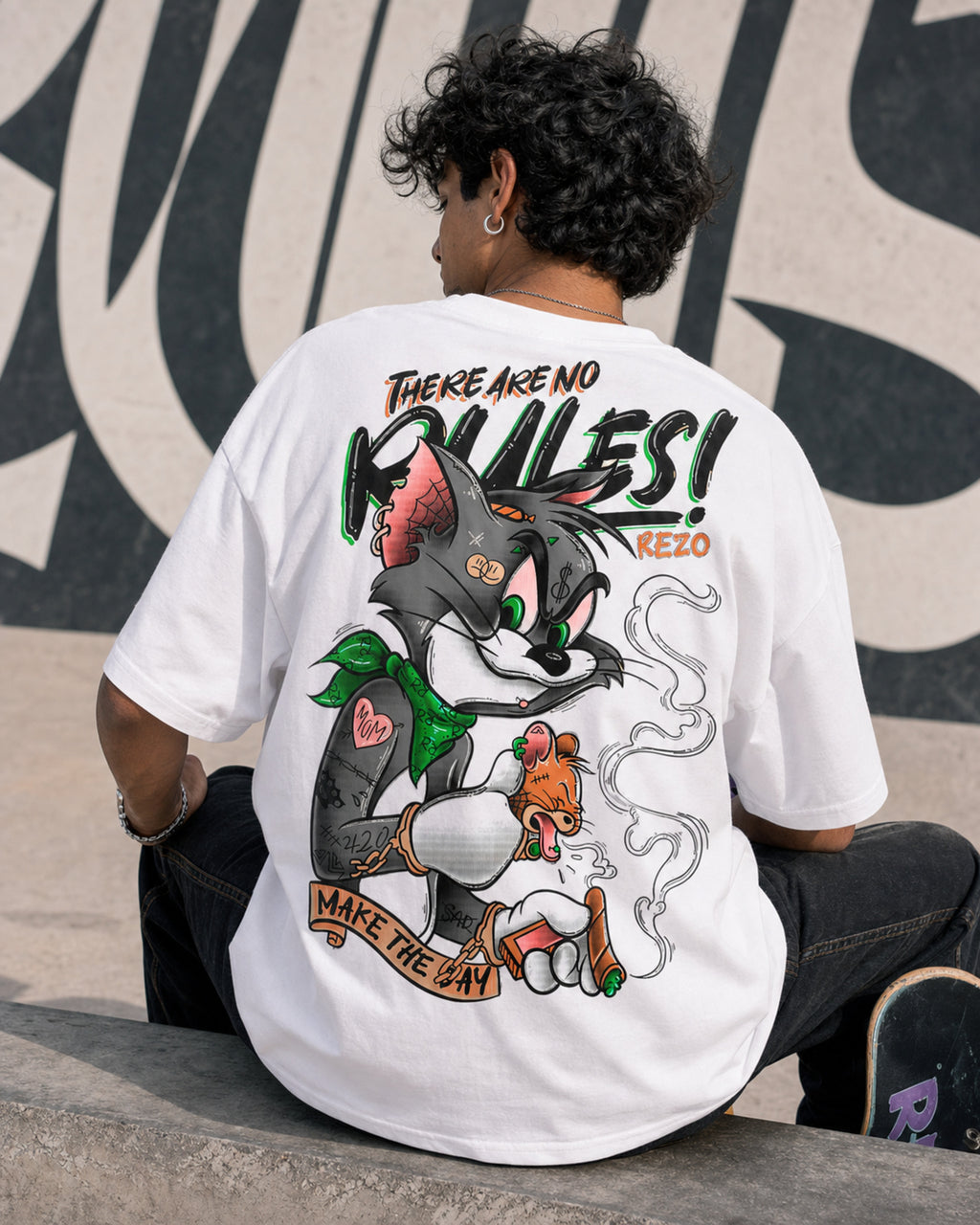 No Rules Rezo Oversized T-Shirt black oversized T-shirt product mockup