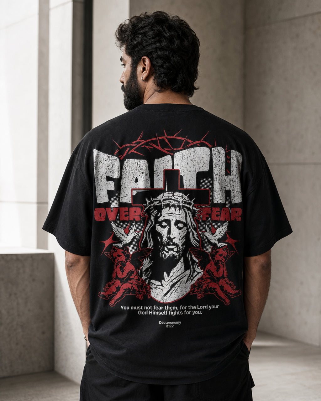 Faith Over Fear Oversized T-Shirt black oversized T-shirt back hero
