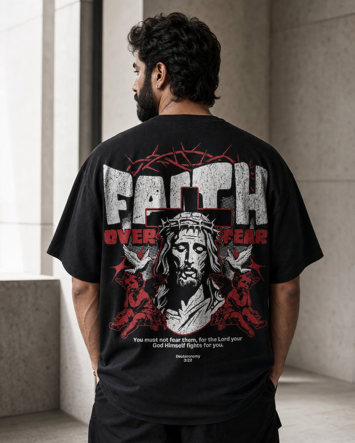 Faith Over Fear Oversized T-Shirt black oversized T-shirt back hero
