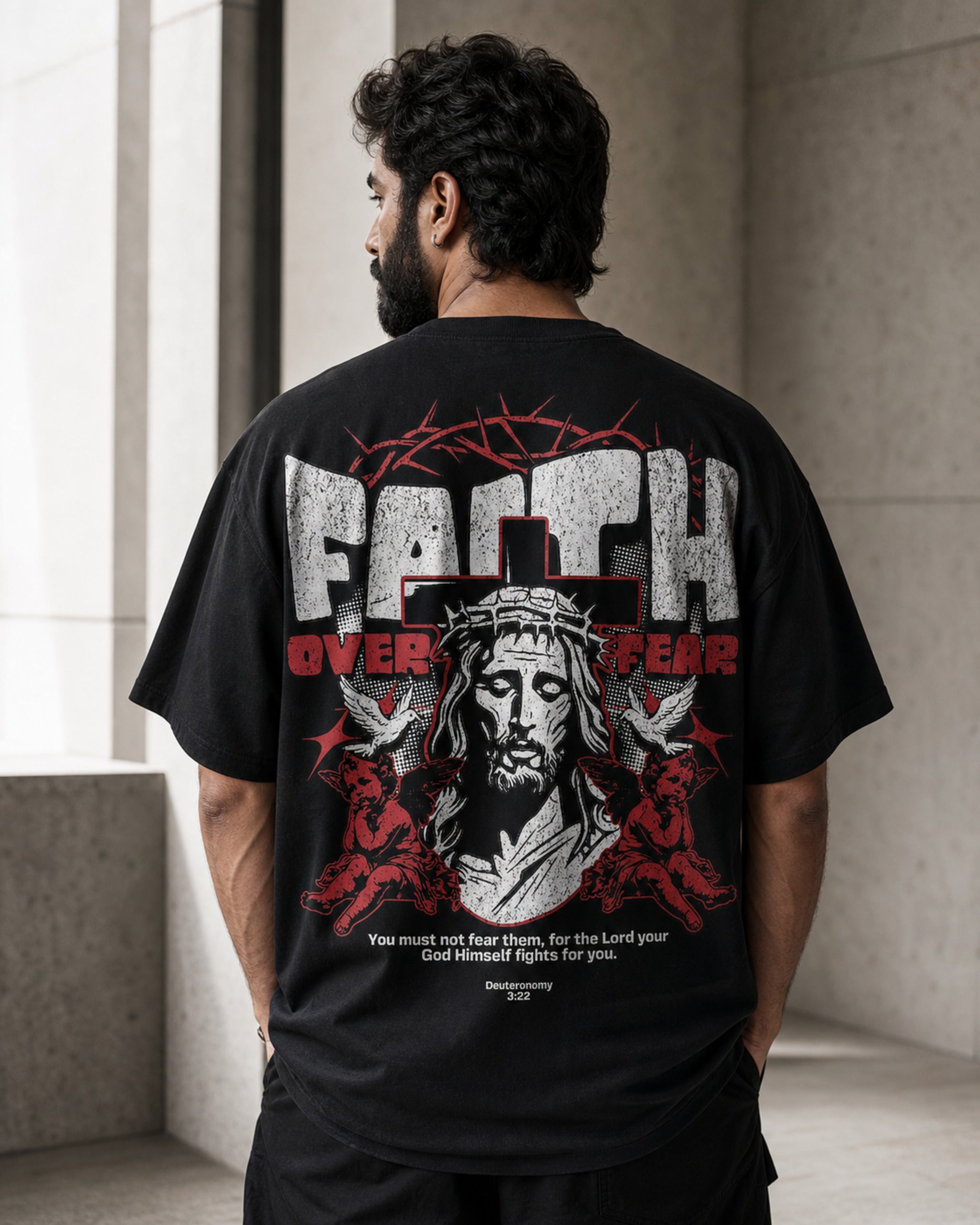 Faith Over Fear Oversized T-Shirt black oversized T-shirt back hero