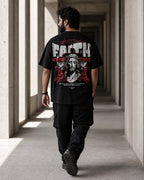 Faith Over Fear Oversized T-Shirt black oversized T-shirt product mockup