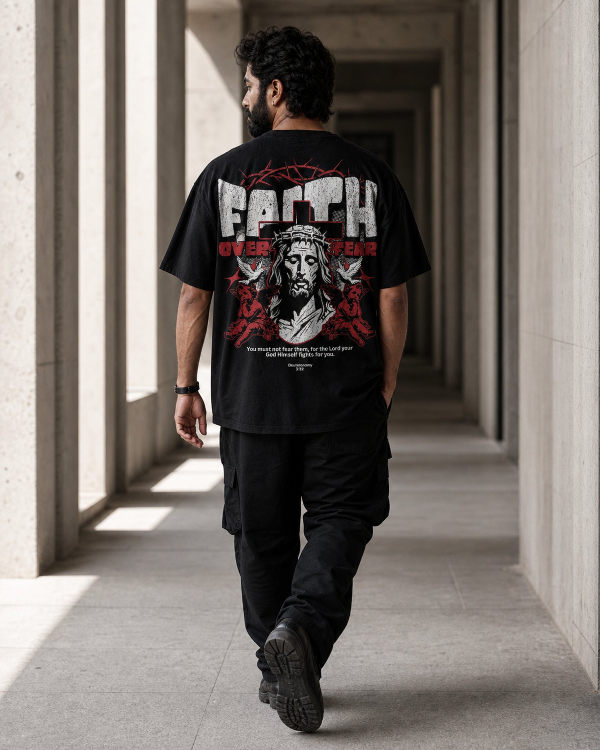 Faith Over Fear Oversized T-Shirt black oversized T-shirt product mockup