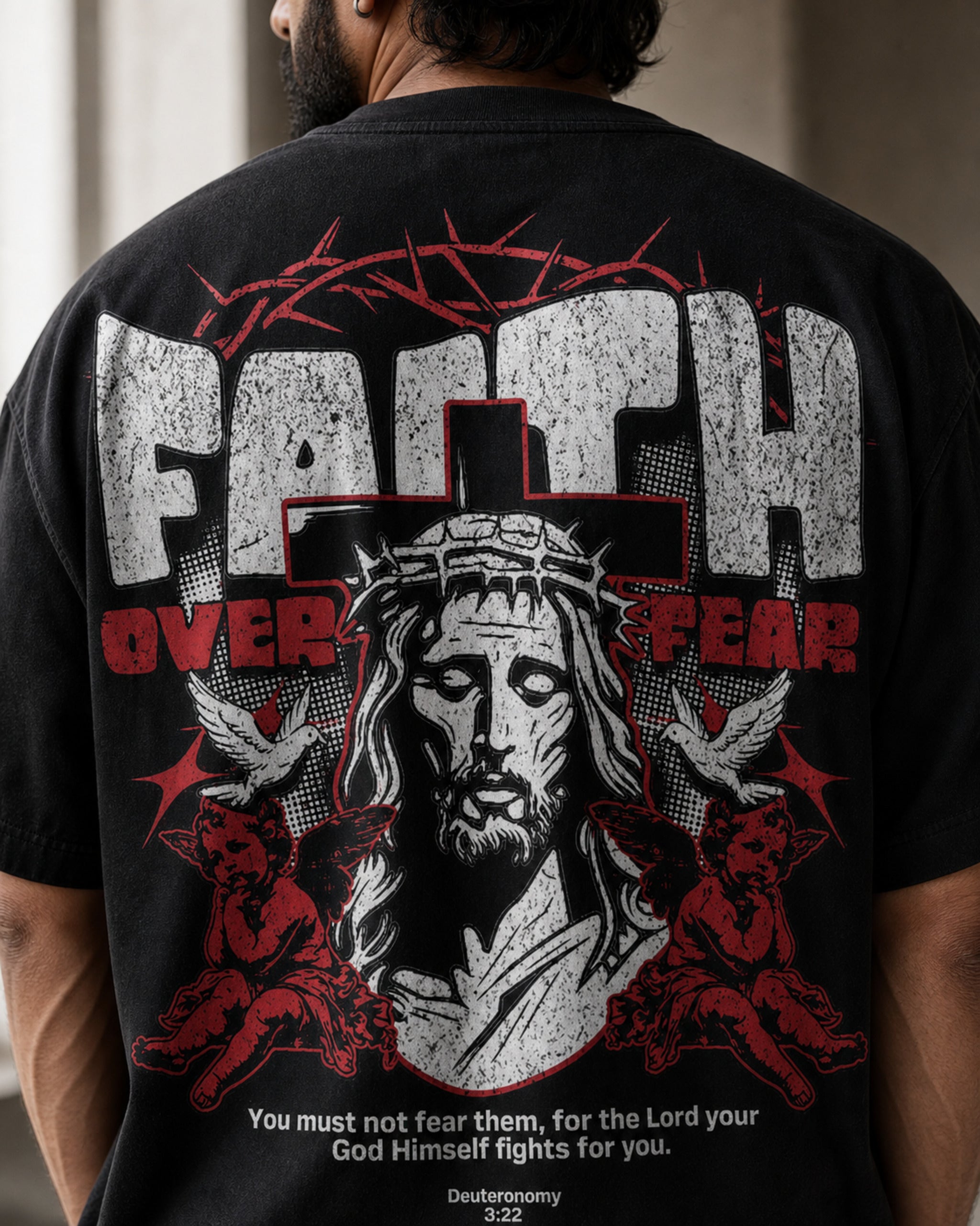 Faith Over Fear Oversized T-Shirt black oversized T-shirt product mockup