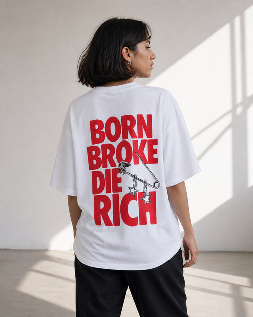 Born Broke Die Rich Oversized T-Shirt black oversized T-shirt product mockup