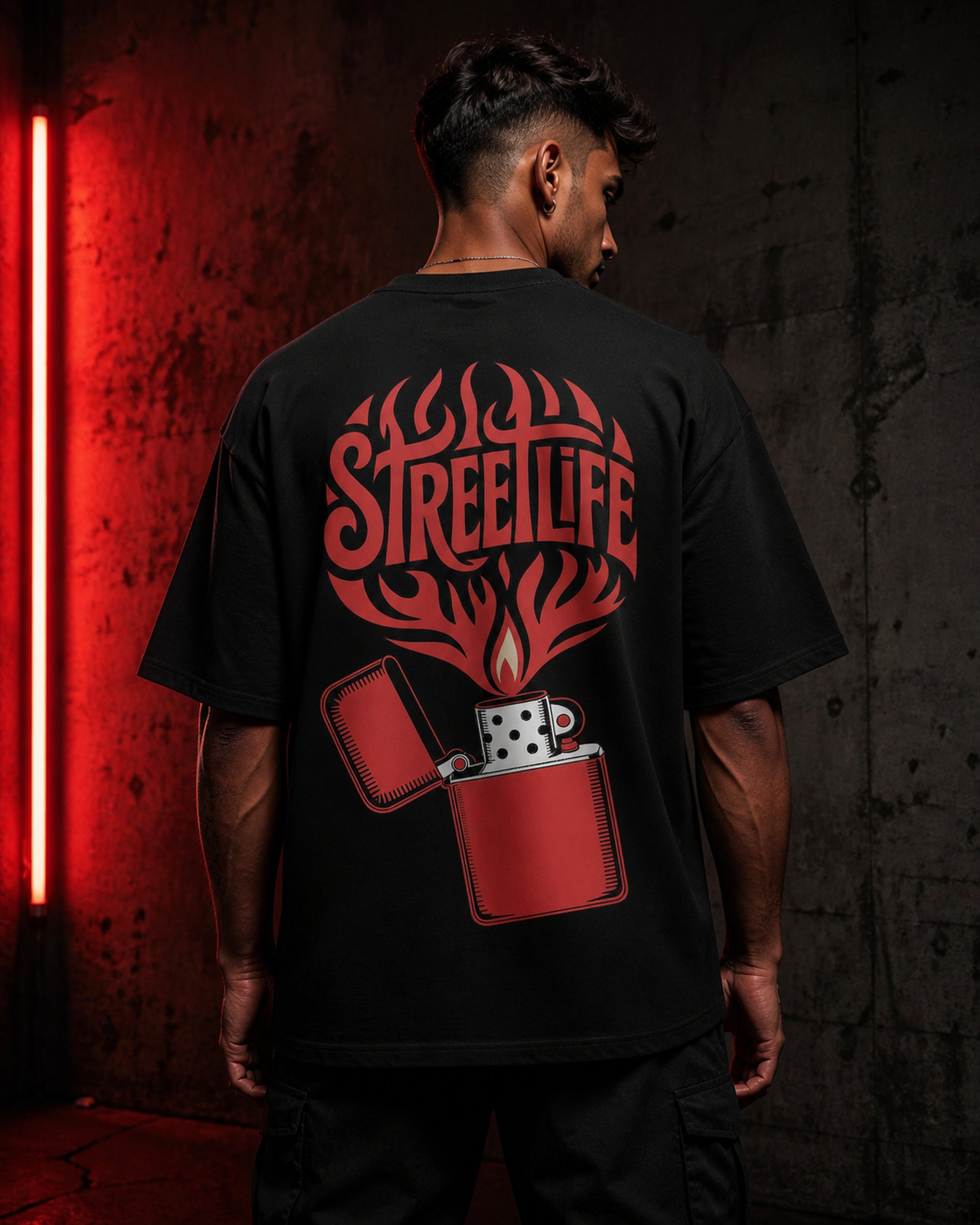 Streetlife Lighter Oversized T-Shirt black oversized T-shirt back hero