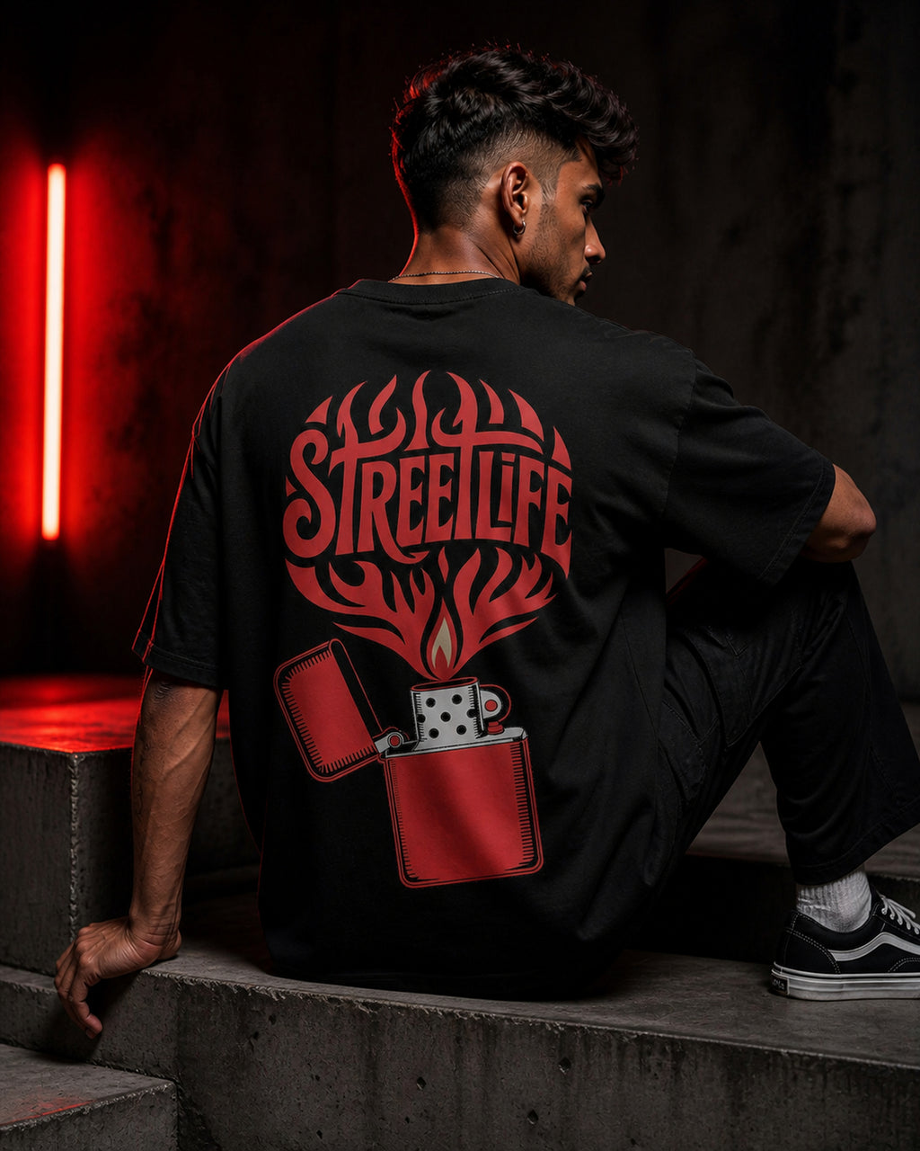 Streetlife Lighter Oversized T-Shirt black oversized T-shirt product mockup