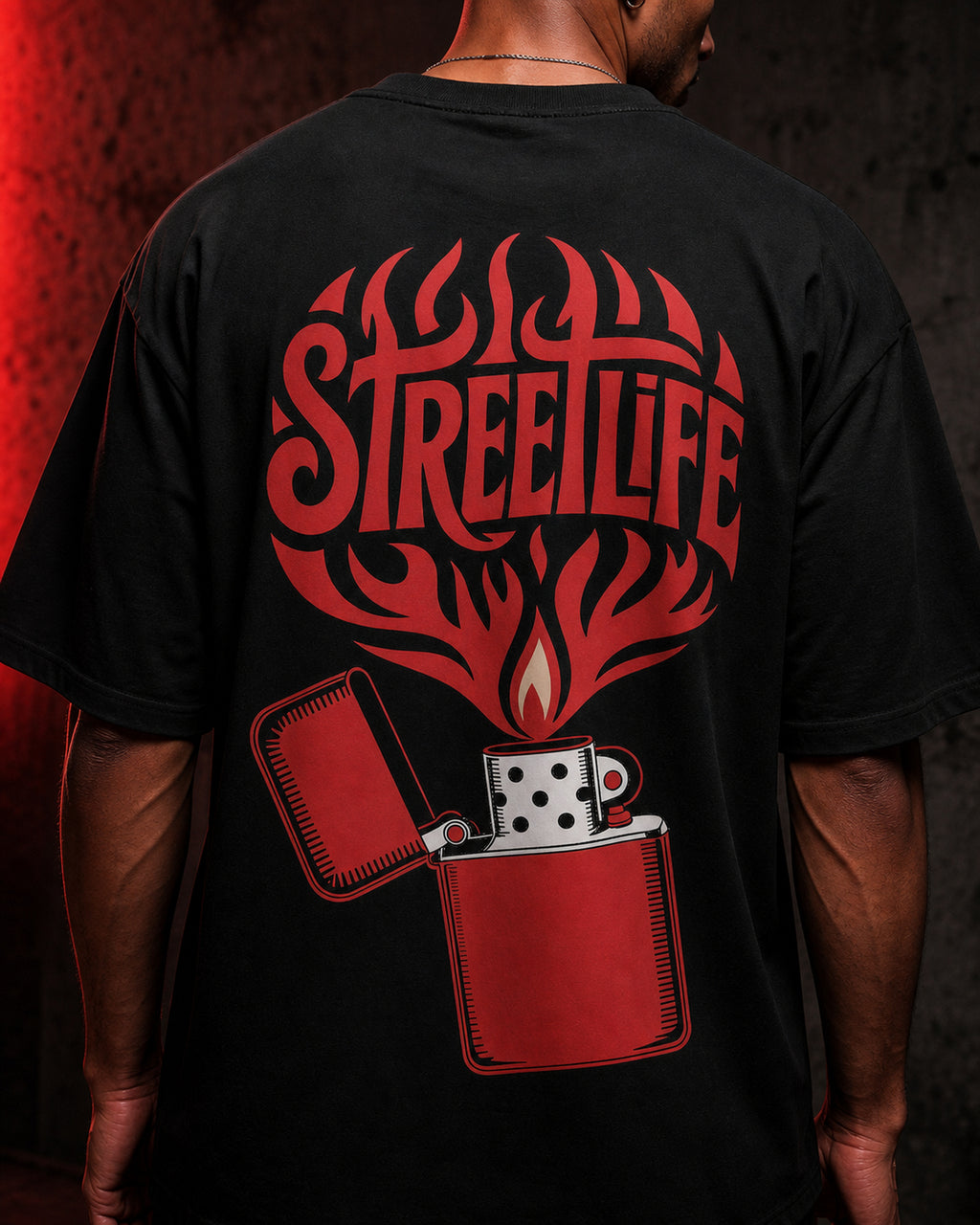 Streetlife Lighter Oversized T-Shirt black oversized T-shirt product mockup