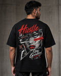 Hustle Never Settle Oversized T-Shirt black oversized T-shirt back hero