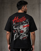 Hustle Never Settle Oversized T-Shirt black oversized T-shirt back hero