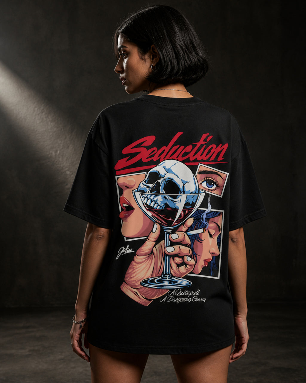 Seduction Dangerous Charm Oversized T-Shirt black oversized T-shirt back hero