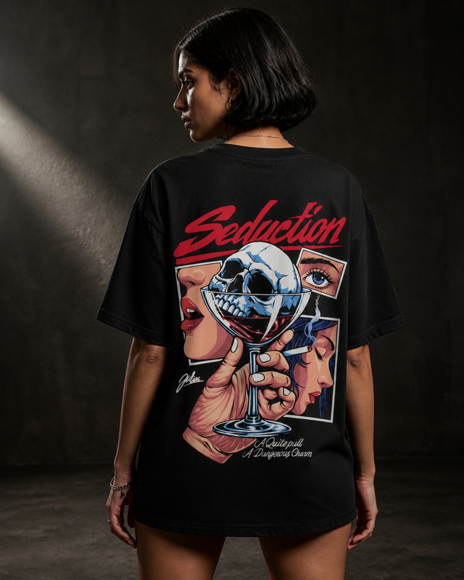 Seduction Dangerous Charm Oversized T-Shirt black oversized T-shirt back hero