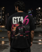 Neon Vice City Oversized T-Shirt black oversized T-shirt back hero