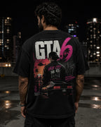 Neon Vice City Oversized T-Shirt black oversized T-shirt back hero