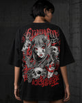 Grow Girl Manga Horror Oversized T-Shirt black oversized T-shirt back hero