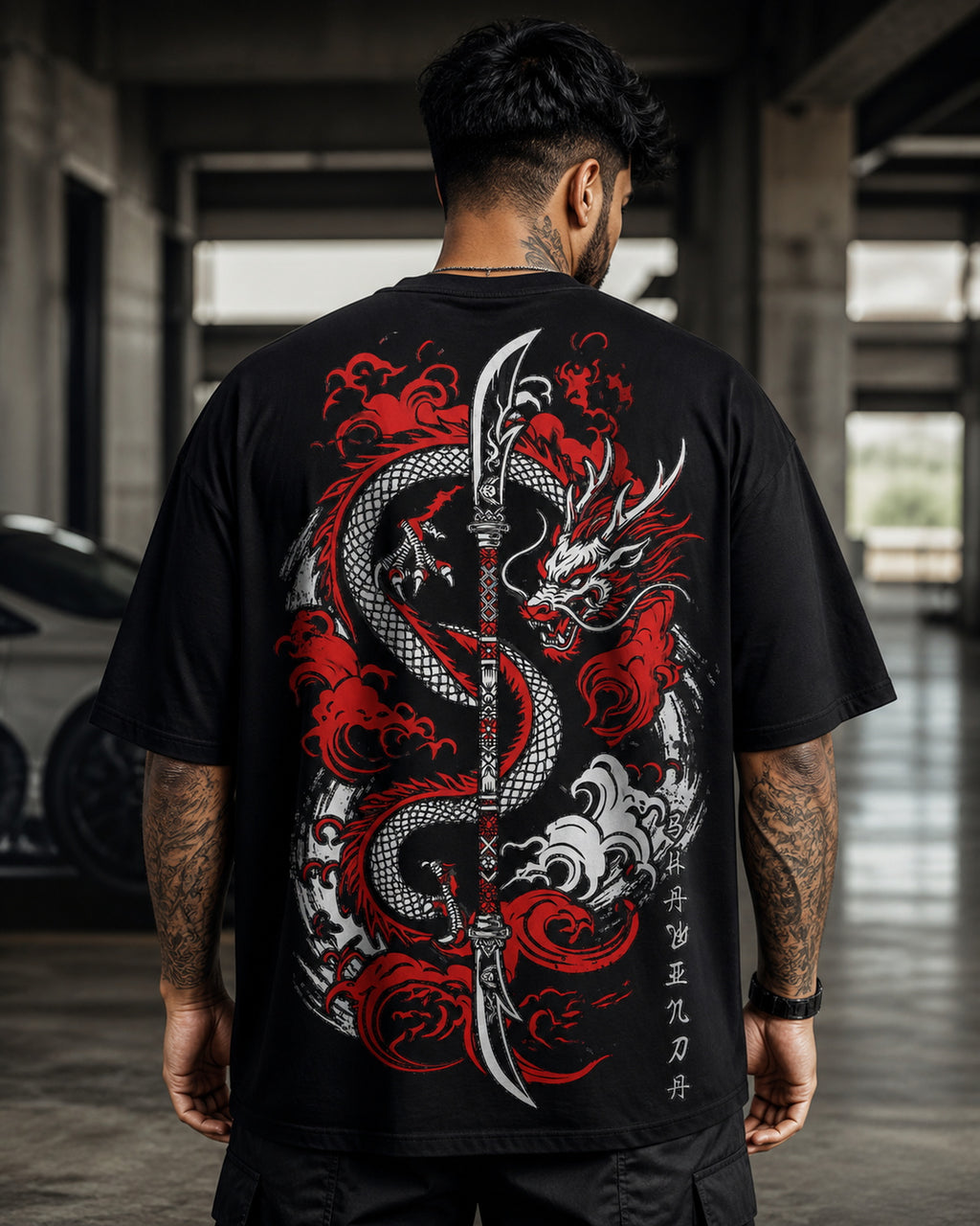 Dragon Blade Oversized T-Shirt black oversized T-shirt back hero