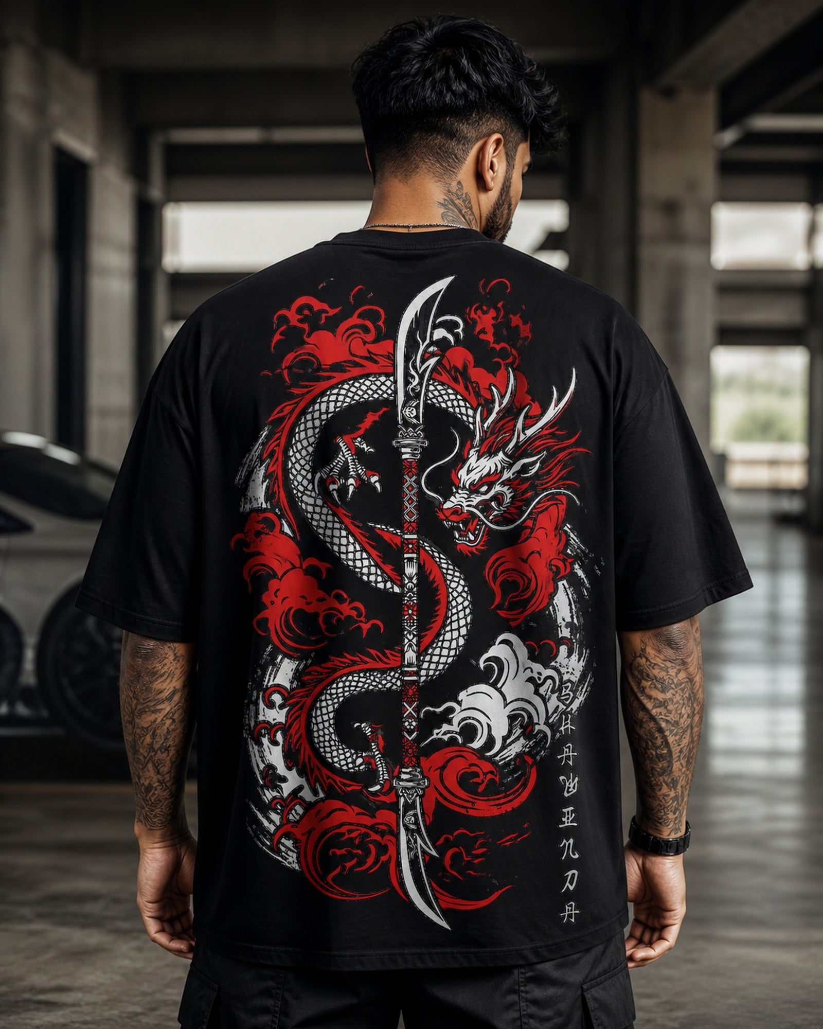 Dragon Blade Oversized T-Shirt black oversized T-shirt back hero