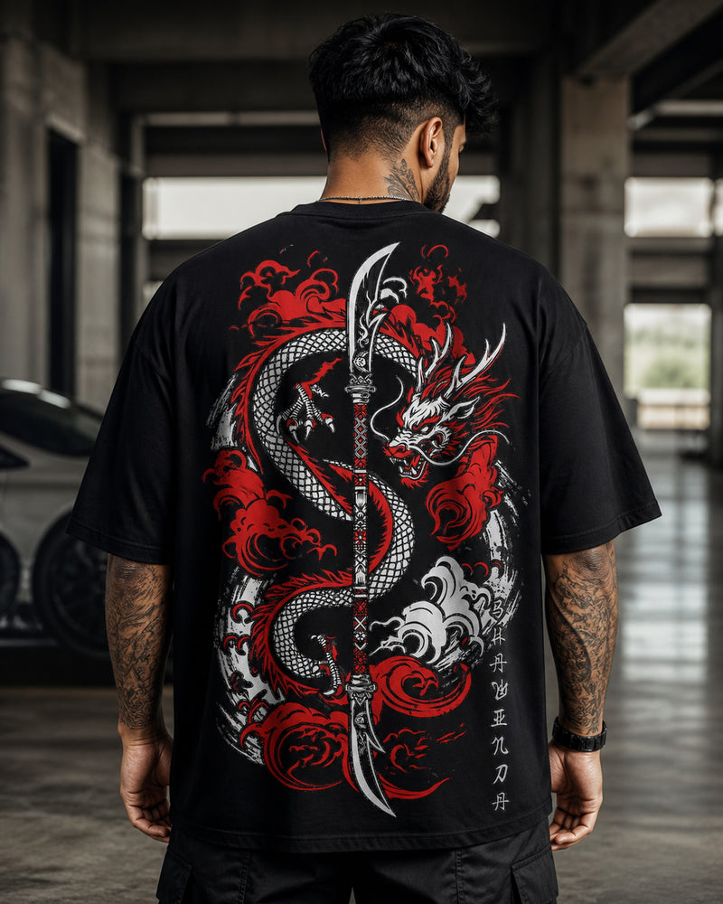 Dragon Blade Oversized T-Shirt black oversized T-shirt back hero
