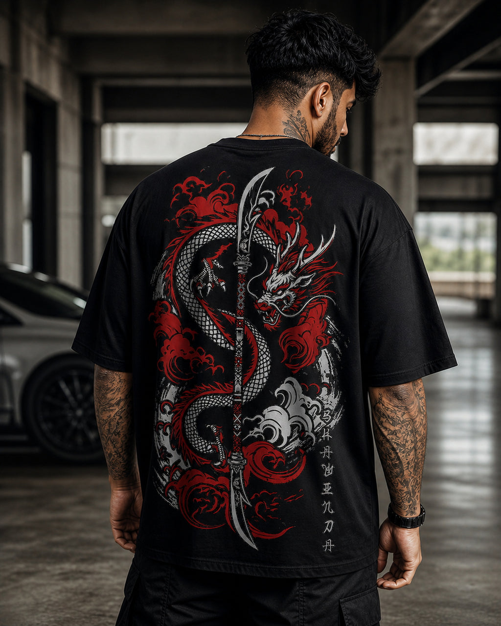 Dragon Blade Oversized T-Shirt black oversized T-shirt back hero
