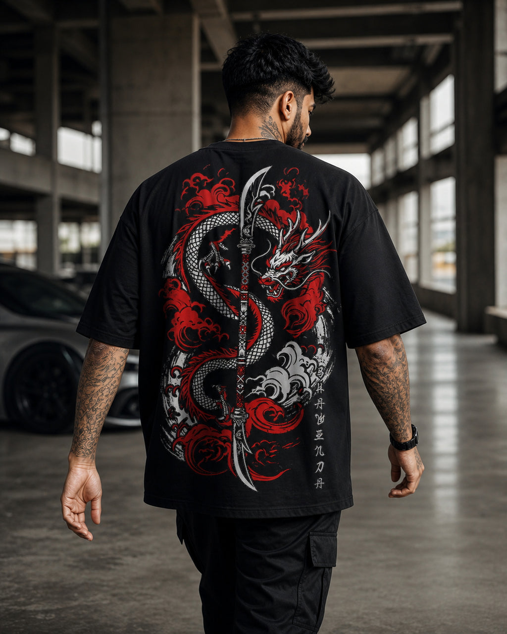 Dragon Blade Oversized T-Shirt black oversized T-shirt back hero