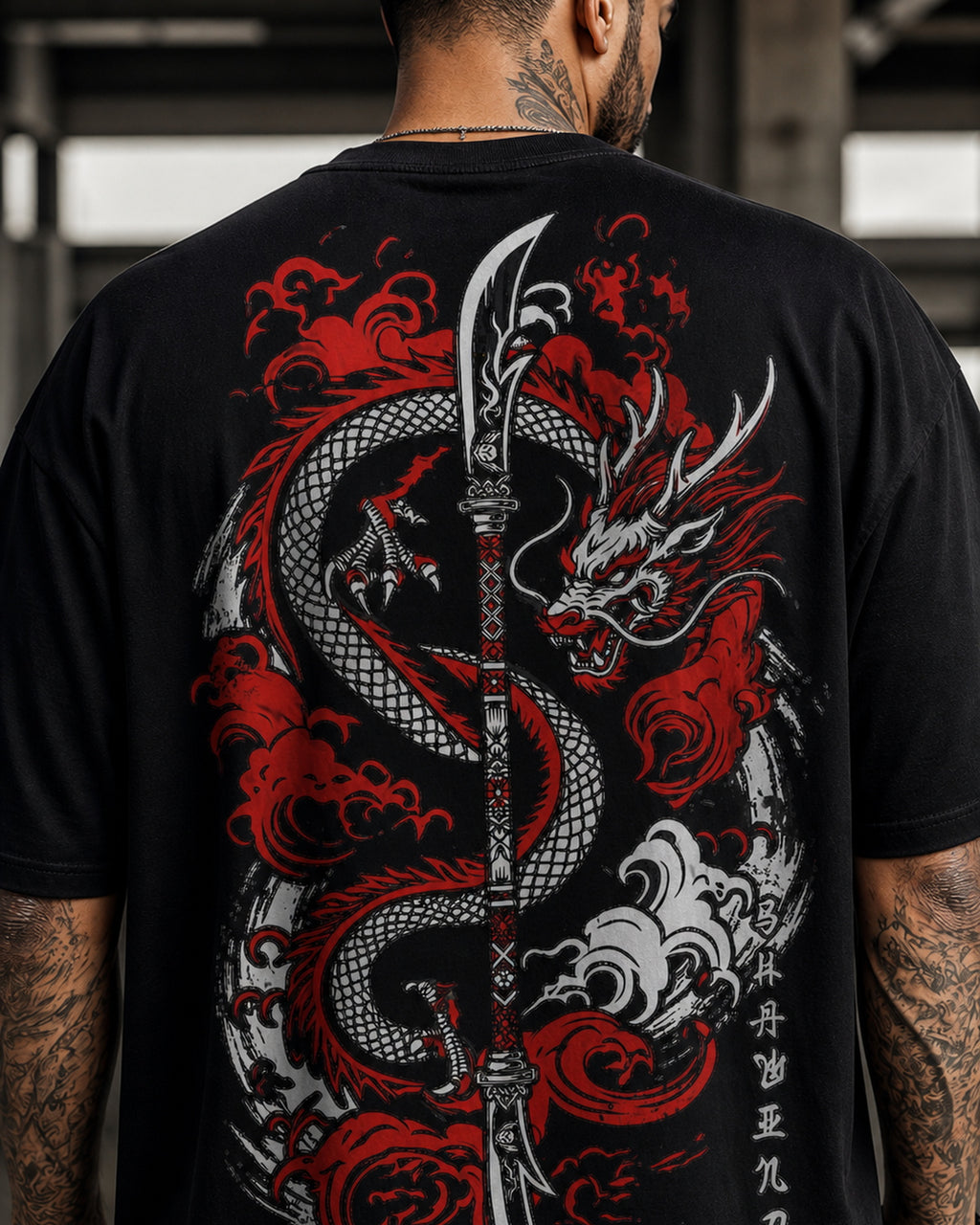 Dragon Blade Oversized T-Shirt black oversized T-shirt back hero