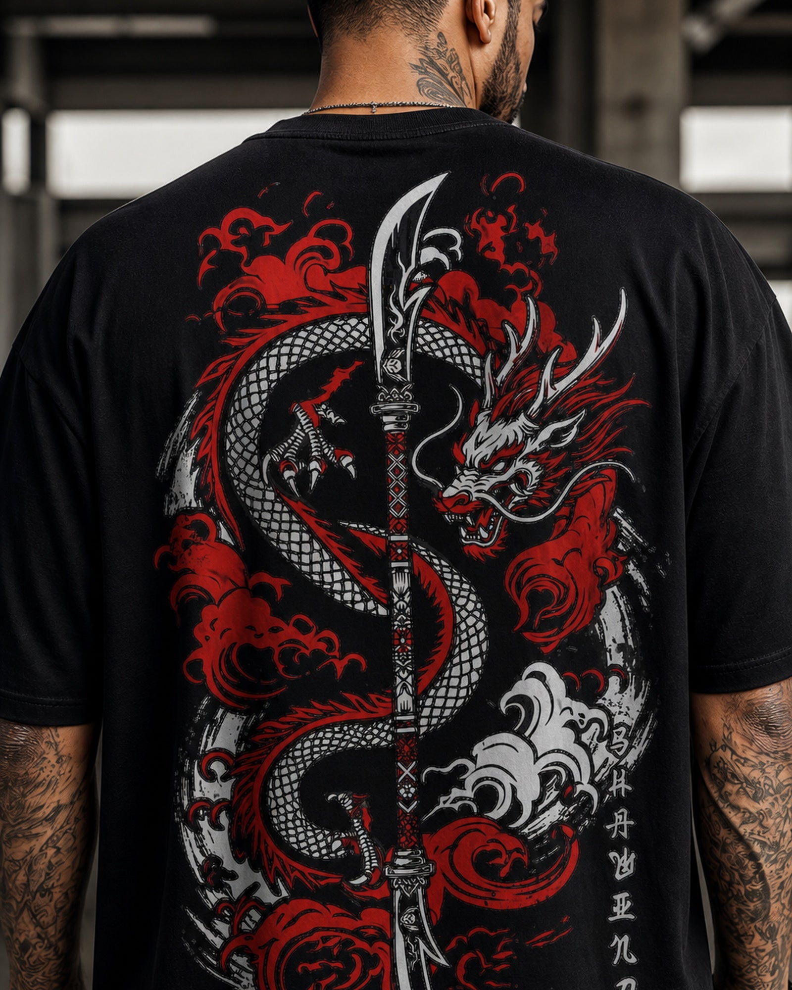 Dragon Blade Oversized T-Shirt black oversized T-shirt back hero
