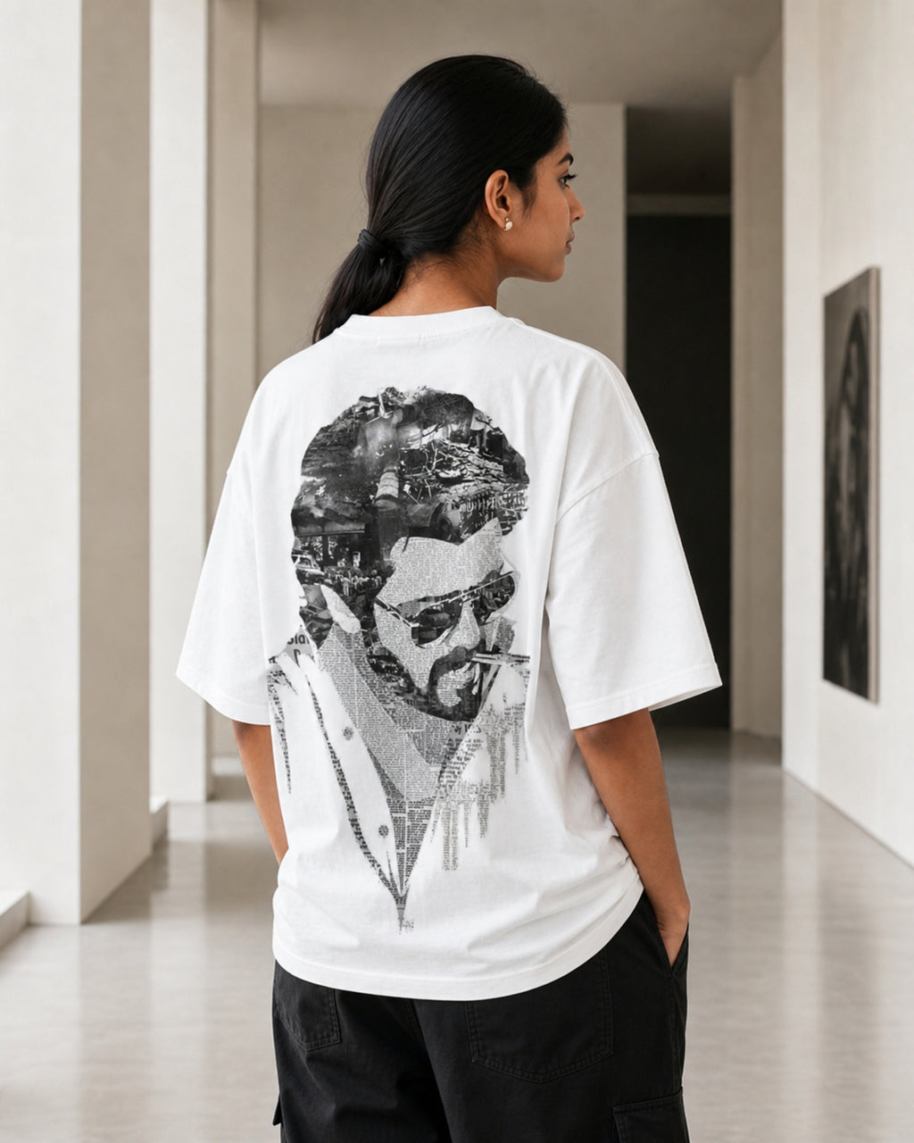 Collage Portrait Oversized T-Shirt black oversized T-shirt back hero