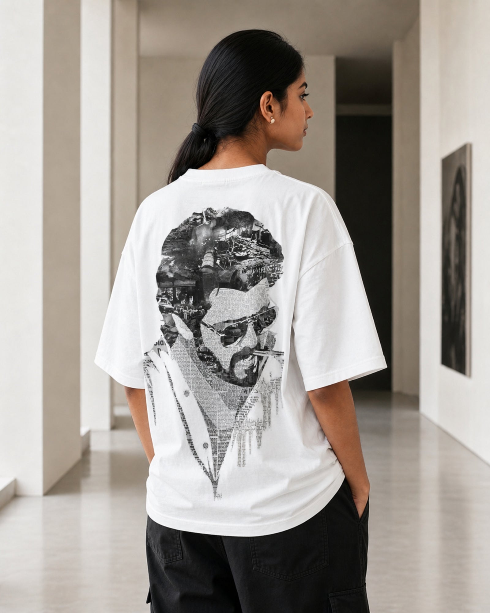 Collage Portrait Oversized T-Shirt black oversized T-shirt back hero