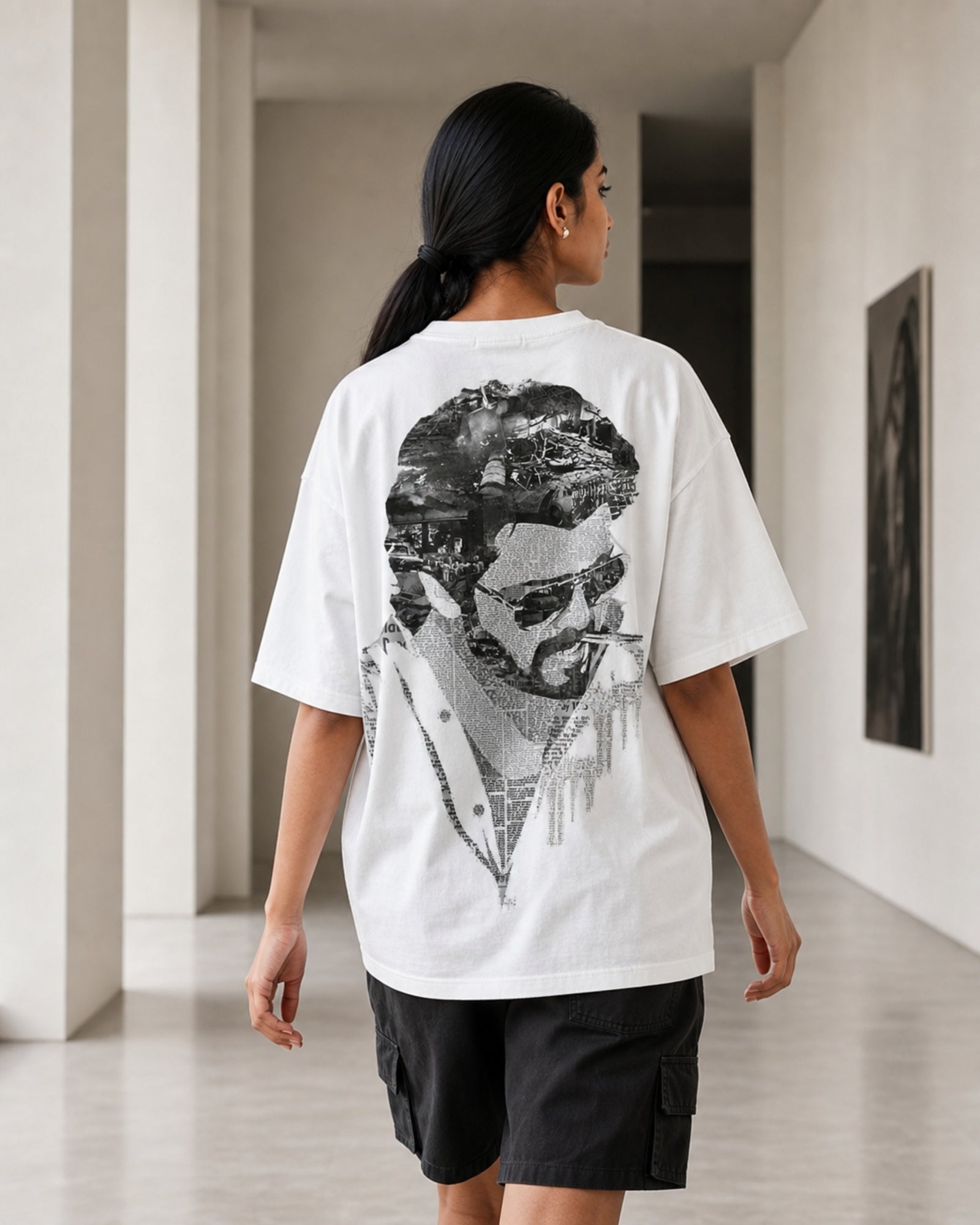 Collage Portrait Oversized T-Shirt black oversized T-shirt back hero