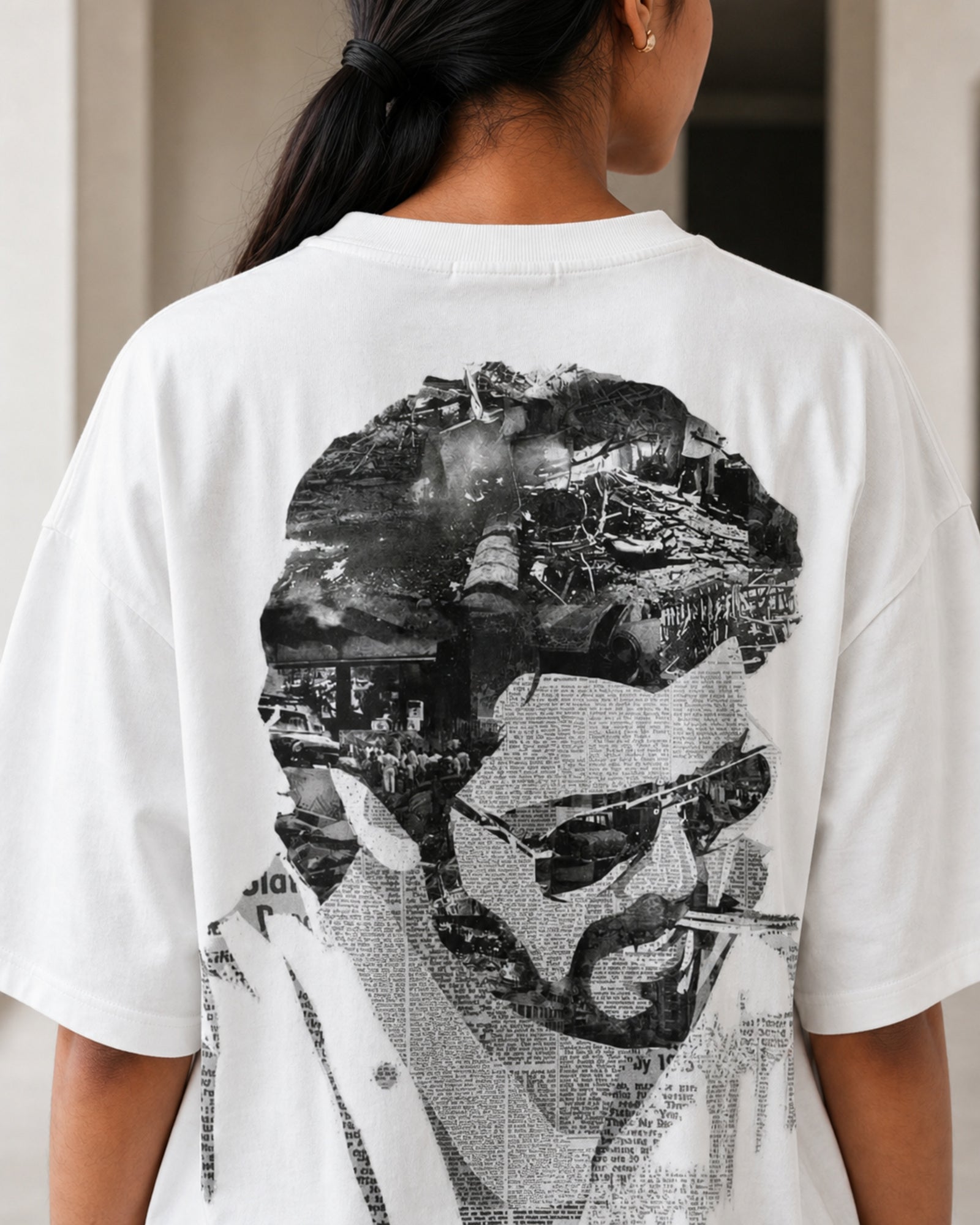 Collage Portrait Oversized T-Shirt black oversized T-shirt back hero