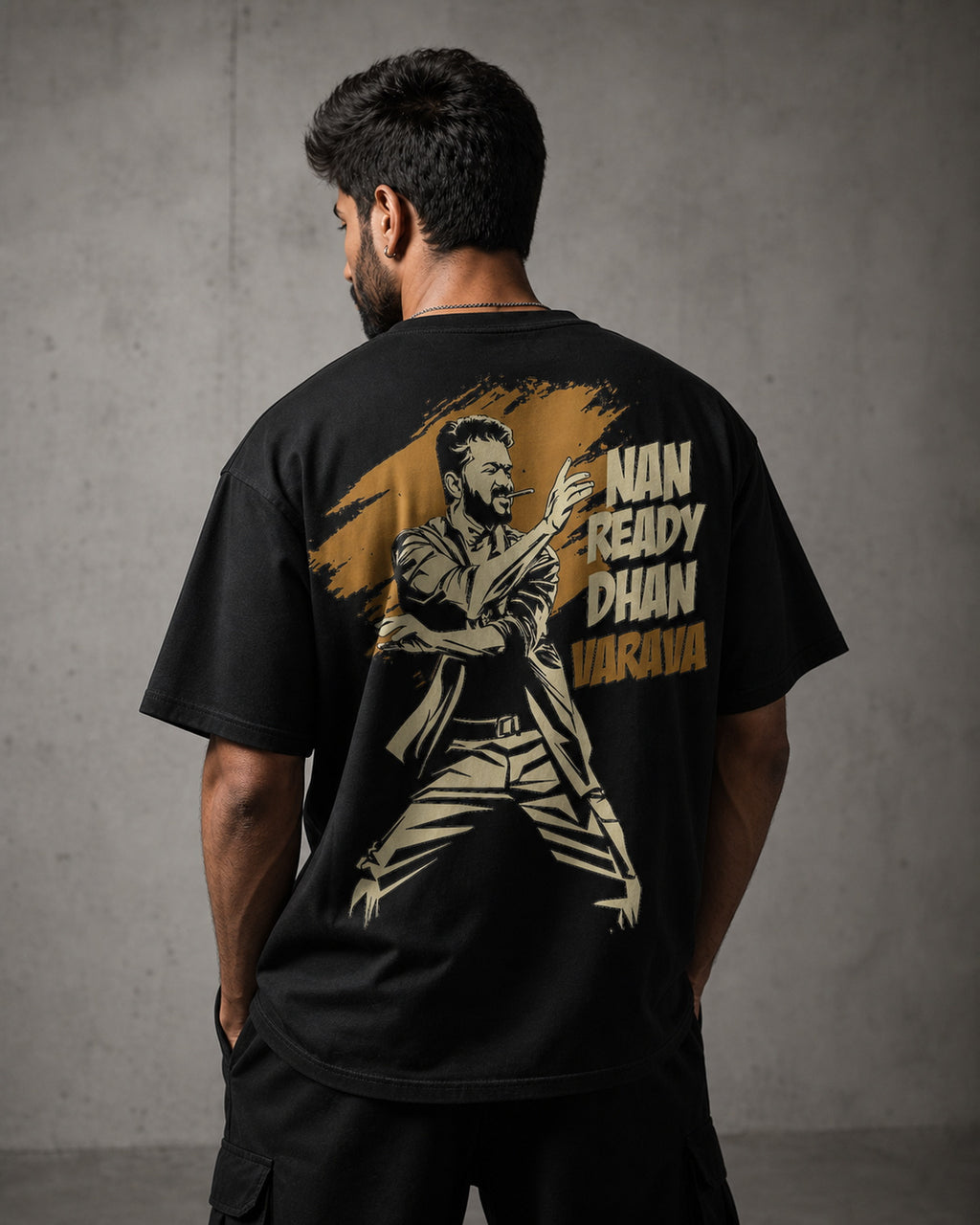 Nan Ready Dhan Varava Oversized T-Shirt black oversized T-shirt product mockup