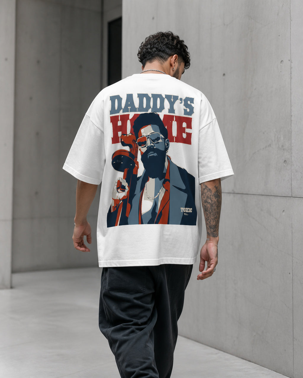 Daddy's Home Toxic Oversized T-Shirt black oversized T-shirt product mockup