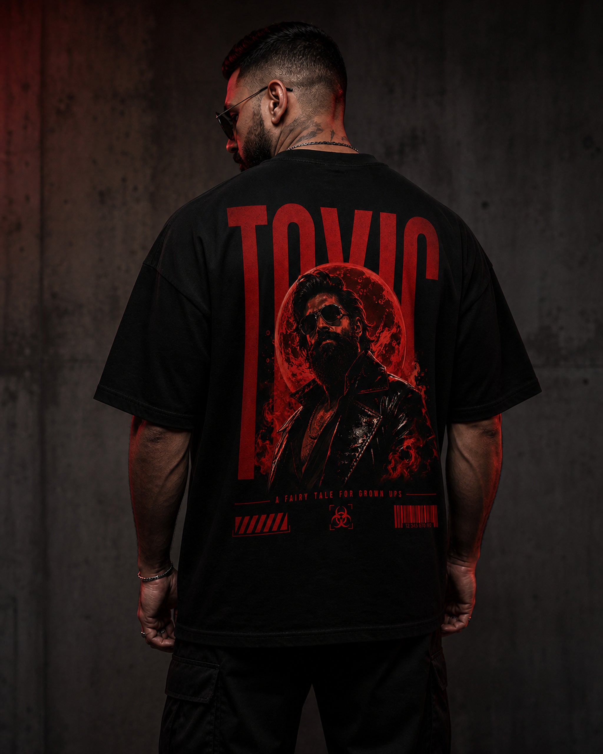 Toxic Red Noir Oversized T-Shirt black oversized T-shirt product mockup